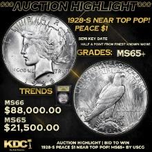 ***Auction Highlight*** 1928-s Peace Dollar Near Top Pop! 1 Graded GEM+ Unc BY USCG (fc)