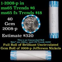 BU Shotgun Jefferson 5c roll, 2008-d 40 pcs Bank $2 Nickel Wrapper OBW