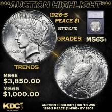 ***Auction Highlight*** 1926-s Peace Dollar 1 Graded ms65+ By SEGS (fc)