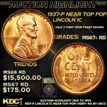 ***Auction Highlight*** 1937-p Lincoln Cent Near Top Pop! 1c Graded GEM++ RD By USCG (fc)