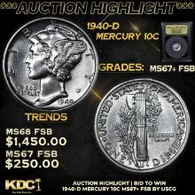 ***Auction Highlight*** 1940-d Mercury Dime 10c Graded GEM++ FSB By USCG (fc)