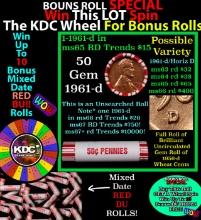 CRAZY Penny Wheel Buy THIS 1961-d solid Red BU Lincoln 1c roll & get 1-10 BU Red rolls FREE WOW