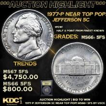 ***Auction Highlight*** 1977-p Jefferson Nickel Near Top Pop! 5c Graded GEM++ 5fs By USCG (fc)