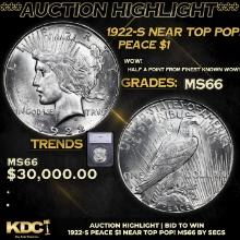 ***Auction Highlight*** 1922-s Peace Dollar Near Top Pop! 1 Graded ms66 BY SEGS (fc)