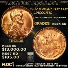 ***Auction Highlight*** 1937-d Lincoln Cent Near Top Pop! 1c Graded GEM++ RD By USCG (fc)