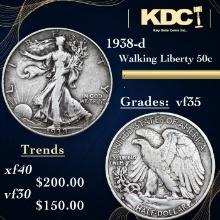 1938-d Walking Liberty Half Dollar 50c Grades vf++