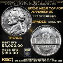 ***Auction Highlight*** 1972-d Jefferson Nickel Near Top Pop! 5c Graded GEM++ 5fs By USCG (fc)