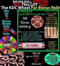 1-10 FREE BU RED Penny rolls with win of this 1994-p SOLID RED BU Lincoln 1c roll incredibly FUN whe