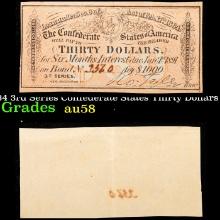 1864 3rd Series Confederate States Thirty Dollars Note Grades Choice AU/BU Slider