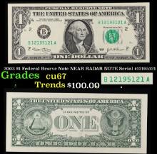 2003 $1 Federal Resrve Note NEAR RADAR NOTE Serial #12195121 Grades Gem++ CU