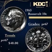 Proof 1953 Roosevelt Dime 10c Grades GEM++ Proof