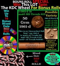 CRAZY Penny Wheel Buy THIS 1961-d solid Red BU Lincoln 1c roll & get 1-10 BU Red rolls FREE WOW