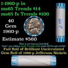 BU Shotgun Jefferson 5c roll, 1960-p 40 pcs Bank $2 Nickel Wrapper