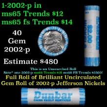 BU Shotgun Jefferson 5c roll, 2002-p 40 pcs Dunbar $2 Nickel Wrapper