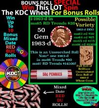 1-10 FREE BU RED Penny rolls with win of this 1963-d SOLID RED BU Lincoln 1c roll incredibly FUN whe