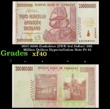 2007-2008 Zimbabwe (ZWR 3rd Dollar) 200 Million Dollars Hyperinflation Note P# 81 Grades xf