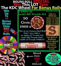 1-10 FREE BU RED Penny rolls with win of this 1968-s SOLID RED BU Lincoln 1c roll incredibly FUN whe