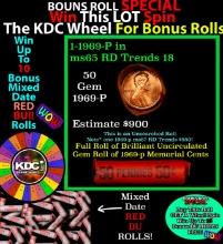 CRAZY Penny Wheel Buy THIS 1969-p solid Red BU Lincoln 1c roll & get 1-10 BU Red rolls FREE WOW