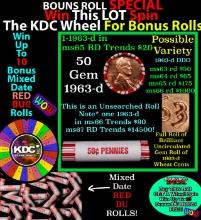 CRAZY Penny Wheel Buy THIS 1963-d solid Red BU Lincoln 1c roll & get 1-10 BU Red rolls FREE WOW