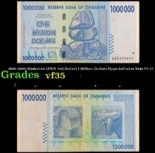 2007-2008 Zimbabwe (ZWR 3rd Dollar) 1 Million Dollars Hyperinflation Note P# 77 Grades vf++