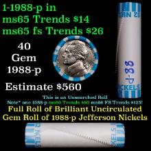 BU Shotgun Jefferson 5c roll, 1988-p 40 pcs Bank $2 Nickel Wrapper