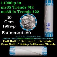 BU Shotgun Jefferson 5c roll, 1999-p 40 pcs Bank $2 Nickel Wrapper