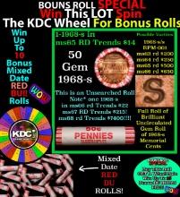 1-10 FREE BU RED Penny rolls with win of this 1968-s SOLID RED BU Lincoln 1c roll incredibly FUN whe