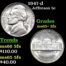 1947-d Jefferson Nickel 5c Grades GEM+ 5fs