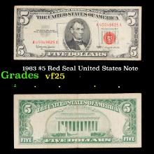 1963 $5 Red Seal United States Note Grades vf+