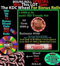 1-10 FREE BU RED Penny rolls with win of this 1988-p SOLID RED BU Lincoln 1c roll incredibly FUN whe