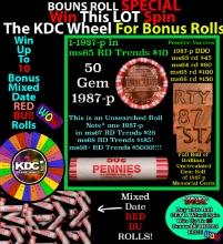 1-10 FREE BU RED Penny rolls with win of this 1987-p SOLID RED BU Lincoln 1c roll incredibly FUN whe