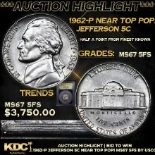 ***Auction Highlight*** 1962-p Jefferson Nickel Near Top Pop! 5c Graded GEM++ 5fs BY USCG (fc)