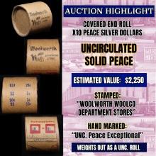 *Uncovered Hoard* - Covered End Roll - Marked "Unc Peace Exceptional" - Weight shows x10 Coins (FC)