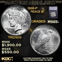 ***Auction Highlight*** 1926-p Peace Dollar 1 Graded ms65+ By SEGS (fc)