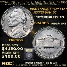 ***Auction Highlight*** 1958-p Jefferson Nickel Near Top Pop! 5c Graded GEM+ 5fs By USCG (fc)