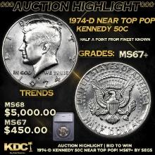 ***Auction Highlight*** 1974-d Kennedy Half Dollar Near Top Pop! 50c Graded ms67+ By SEGS (fc)