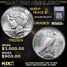 ***Auction Highlight*** 1935-p Peace Dollar 1 Graded ms65+ BY SEGS (fc)