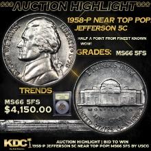 ***Auction Highlight*** 1958-p Jefferson Nickel Near Top Pop! 5c Graded GEM+ 5fs By USCG (fc)