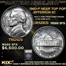 ***Auction Highlight*** 1960-p Jefferson Nickel Near Top Pop! 5c Graded GEM+ 5fs BY USCG (fc)