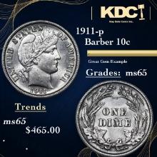 1911-p Barber Dime 10c Grades GEM Unc