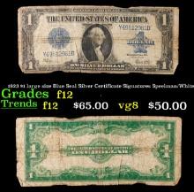 1923 $1 large size Blue Seal Silver Certificate Grades f, fine Signatures Speelman/White