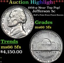 ***Auction Highlight*** 1958-p Jefferson Nickel Near Top Pop! 5c Graded GEM+ 5fs By USCG (fc)