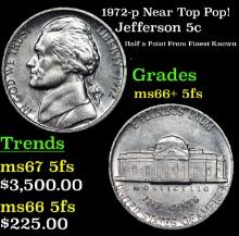 1972-p Jefferson Nickel Near Top Pop! 5c Graded GEM++ 5fs By USCG