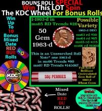 CRAZY Penny Wheel Buy THIS 1963-d solid Red BU Lincoln 1c roll & get 1-10 BU Red rolls FREE WOW