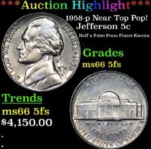 ***Auction Highlight*** 1958-p Jefferson Nickel Near Top Pop! 5c Graded GEM+ 5fs By USCG (fc)