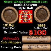 Small Cent Mixed Roll Orig Brandt McDonalds Wrapper, 1918-p Lincoln Wheat end, 1899 Indian other end