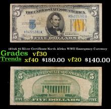 1934A $5 Silver Certificate North Africa WWII Emergency Currency Grades vf++