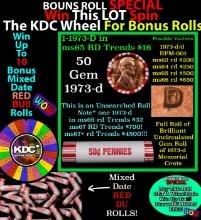 CRAZY Penny Wheel Buy THIS 1973-d solid Red BU Lincoln 1c roll & get 1-10 BU Red rolls FREE WOW