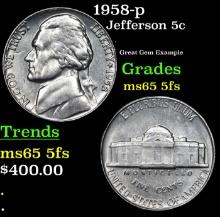 1958-p Jefferson Nickel 5c Grades GEM 5fs