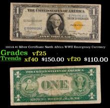 1935A $1 Silver Certificate North Africa WWII Emergency Currency Grades vf+